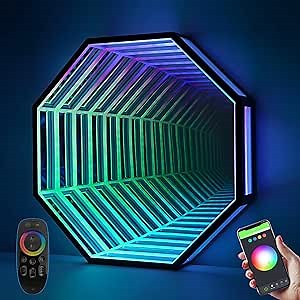3D LED Infinity Mirror Light – Multicolor Tunnel Lamp, Cool RGB Art Light for Home Decor, Bedroom, Living Room, Party, Bar & Gaming (Octagon-19.7 in/50 CM)