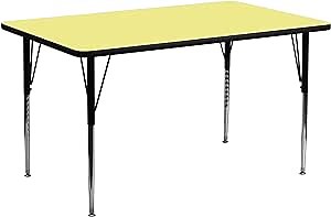 Flash Furniture Wren 30''W x 72''L Rectangular Yellow Thermal Laminate Activity Table - Standard Height Adjustable Legs