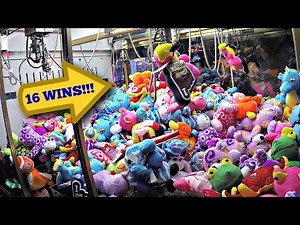 Claw Machine Massive 16 Wins & 2-For-1 Winning Plush Toys: Kids Playing Arcade Skill Crane Game