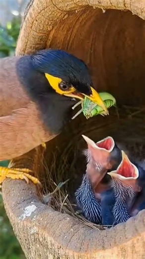 myna bird feed chicks #BirdLife#4KWildlife #shortsMother Bird Feeding