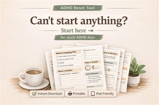 ADHD Can't Start Task Reset | Stop Task Paralysis Printable | Executive Dysfunction Help | Start Tasks Easily | ADHD Productivity Tool - Etsy