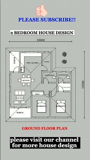 (10.5X10meters) Small 2 bedroom house design Floor Plan idea