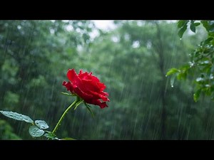 💧 Raindrops on a Red Rose Peaceful Floral Ambience