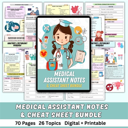 Medical Assistant Notes & Cheat Sheet Bundle | Nursing Notes | Digital Download - Etsy
