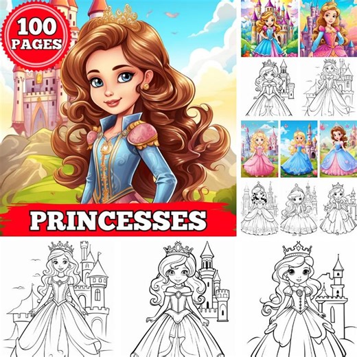 Princess Coloring Pages for Kids Adults | Printable Princess Coloring Book | Fairy Tale & Royal Coloring Pages - Etsy