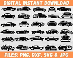 Classic Cars SVG Bundle, Mustang Vintage Car Silhouette, Olden Race Sport Car Instant Download, Antique Automobile Vector Cricut Files Svg - Etsy