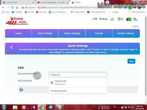 Dialog Home Broadband router Wi-Fi Password change