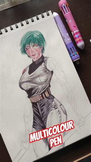 Maki Zenin Multicolor Pen Drawing 🔥 100% Hand Made 😱 #shorts