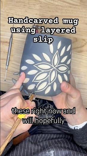 Carving inviting patterns using layered slip. #handcarved #ceramic #handmade
