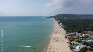 Albena, Bulgaria. Aerial view of Albena beach resort in the summer by drone view