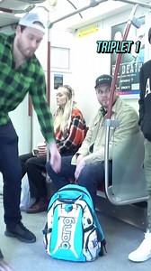 When you steal a bag, get off the train and it continues moving, then re-appear to give it back 🤣 #prank #triplets | Manchurek Triplets
