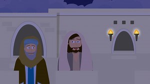 Download Cartoon Bible Illustration of Jesus talking to Nicodemus for free
