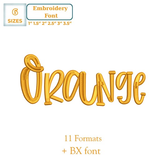 Orange Script Satin Stitch Cursive Script Embroidery Font, Cute Baby Font Embroidery, BX Font Included, 6 Sizes, 11 Formats   BX Font - Etsy