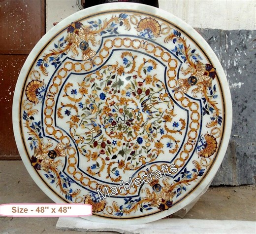 Artistic Table Top | Round Marble Dining Table Top for Restaurant Decor | Pietra Dura Art Office Meeting Table With Antique Look | Bar Table - Etsy UK