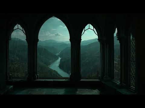 Medieval Castle Window 4K: Rainy View with Cozy Thunderstorm Sounds & Reading Ambience