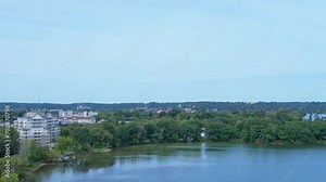 Orillia town, Northern Ontario, Canada overlooking Smith's Bay on Lake Simcoe and Moose Beach area. Orillia is a charming town located in Simcoe County in Ontario, Canada.