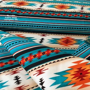 Cotton Fabric: Tucson Blanket Stripe 201 Turquoise by Elizabeth's Studio - Etsy