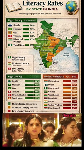 Literacy Rate by State in India 2026 🇮🇳 | Highest & Lowest Literacy States Comparison #viralvideo