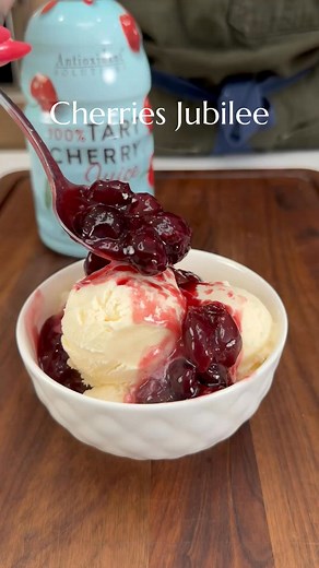Cherries Jubilee. This classic dessert couldn’t be easier to make! It’s a one pan dessert and pour the flavorful cherry sauce over vanilla ice cream. The star ingredient is Antioxidant Solutions Tart Cherry Juice. By adding cherry juice in this dessert vs water it adds a great flavor and will take this dessert up a major notch! Ingredients: 4 cups cherries, fresh or frozen pitted, 1 orange juiced, Optional ¼ cup brandy, 1 ½ tbsp cornstarch, 2 tbsp water, 3/4 cup Antioxidant Tart Cherry Juice, 1 