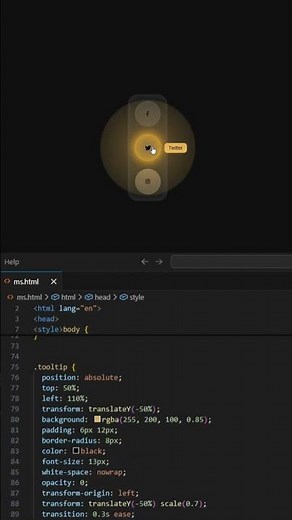 🌐Social Media Icons with Hover Tooltip| HTML CSS #webdevelopment #coding#hovereffects #shorts