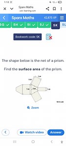 The shape below is the net of a prism. Find the surface area of... | Filo