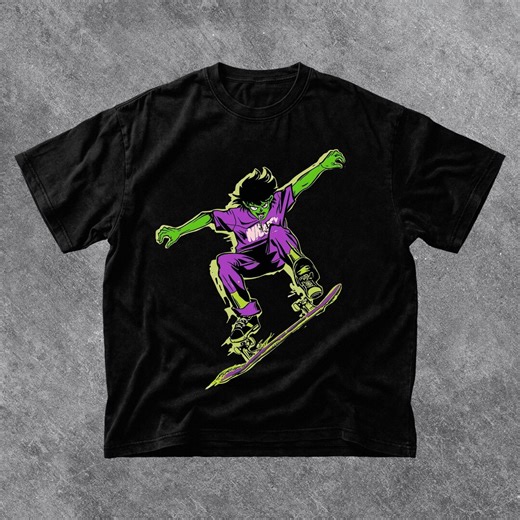 Anime Skater Graphic Tee, Neon Skateboard Shirt, Streetwear Unisex T Shirt, Urban Skating Gift, Cool Youth Outfit - Etsy