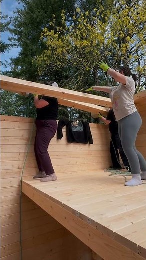 POV building a $15,995 Cabin Kit in 2 days... #Bunkie #Logcabin #DIY #Sheshed #lincolnlogs #shorts