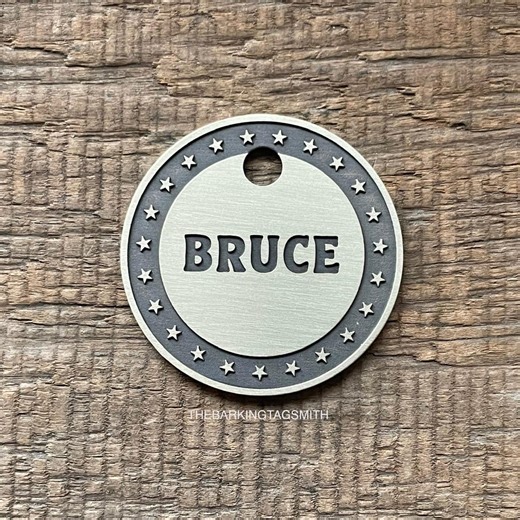 Star Border Dog ID Tag, Minimalist Pet ID Tag, Rustic Dog Tag, Cat ID Tag - Etsy