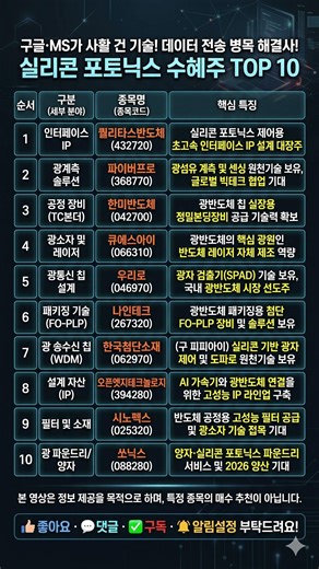 구글·MS가 사활 건 기술! 데이터 전송 병목 해결사! 실리콘 포토닉스 수혜주 TOP 10
