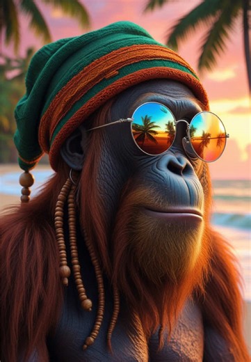 Happy Monkey Enjoying a Colorful Sunset