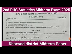 2nd PUC Statistics Midterm Exam question paper 2025