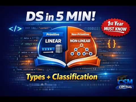 "Data Structures in 5 MIN! What is DS? Types + Classification | 1st Sem B.Tech".