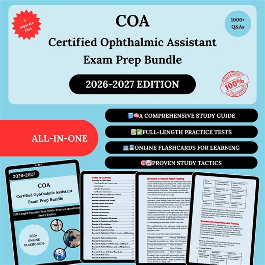 COA Exam Prep Bundle 2026 | Opthalmic Assistant Exam | Opthalmic Assistant | Coa Exam | Coa Study Guide | Opthalmic Assistant Certification - Etsy