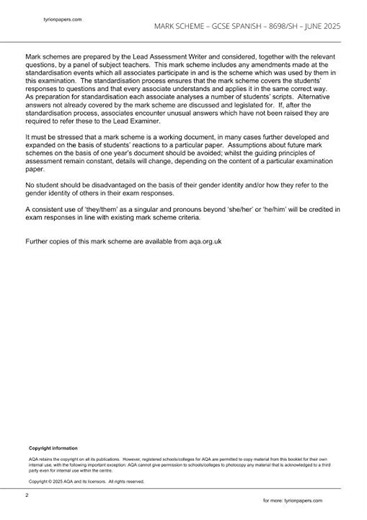 GCSE Spanish 2h Speaking 2025 Mark Scheme