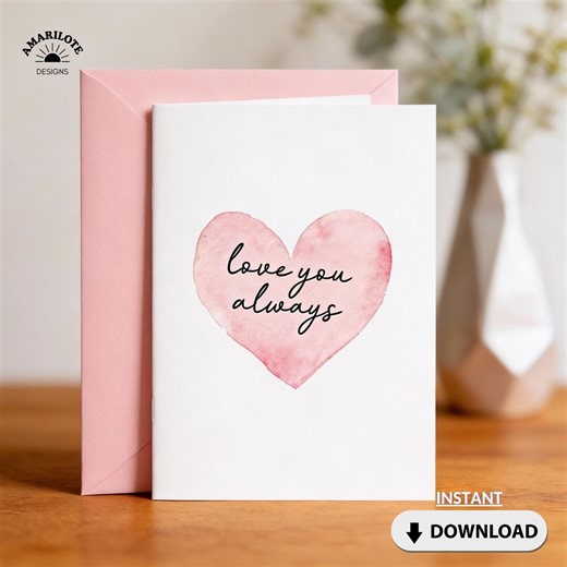 Romantic Watercolor Heart Card, Minimal Love Printable, Valentine Download - Etsy