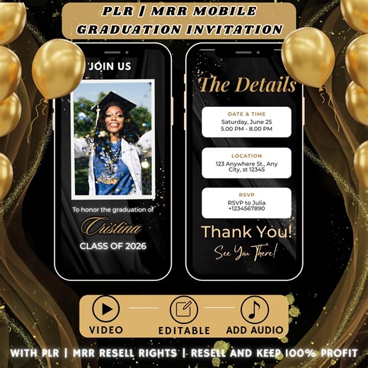 Graduation Video Invitation Canva Template | Editable Mobile Invite | Class of 2026 Digital Invite | PLR MRR Resell Rights| Instant Download - Etsy