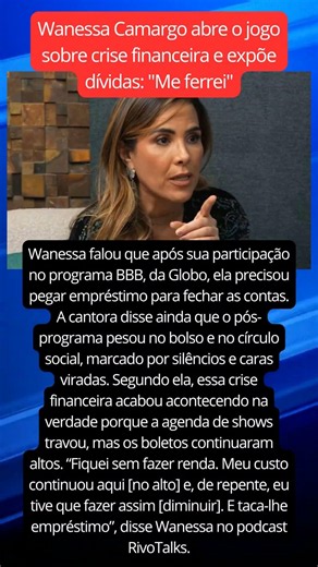 Wanessa Camargo abre o jogo sobre crise financeira e expõe dívidas: "Me ferrei" #noticiafamosos