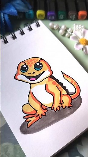 Cute Gecko Drawing 🦎✨ | Kawaii Lizard Art | Easy Coloring for Kids & Beginners