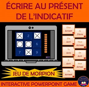 MORPION - powerpoint tic tac toe game on "écrire" in the present in French