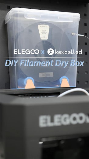 Kexcelled on Instagram: "DIY 3D Printing Filament Dry Box! Worried about moisture ruining your filament? We used @Elegoo #CentauriCarbon to print some parts and build one, you can easily make your own! Materials: 🛠 5.8L dry box 🛠 Printed spool holder 🛠 608ZZ bearings (4x) 🛠 Desiccant beads 🛠 1m PTFE tube 🛠 Pneumatic fitting ✨ Special Note: Some printers have a filament run-out sensor. Please remove the sensor or insert another spool into it to ensu