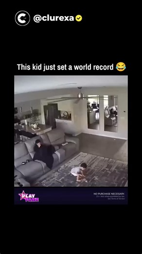 Clurexa | In this security camera footage from a living room, a toddler picks up a small green bottle from the rug and tosses it upward toward the... | Instagram