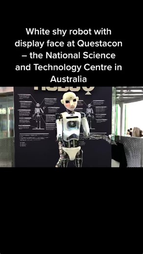 White shy robot with display face at Questacon – the National Science and Technology Centre in Australia#australia #questacon #nationalsciencecenter #robot #shyrobot #canberra