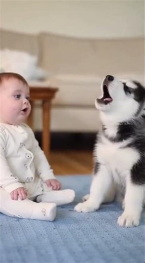 🥰 Baby Learns Howl From a Baby Dog