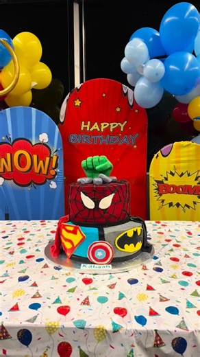 This Marvel cake is EPIC! All the accents are edible - check out the Hulk hand and superhero logos made from fondant! The bottom tier is rich chocolate cake with chocolate ganache, and the top tier is a chocolate chip cookie dream! #bothell #cakesofinstagram #chocolatecake #chocolateganache #marvelcake | Elegant Cakes
