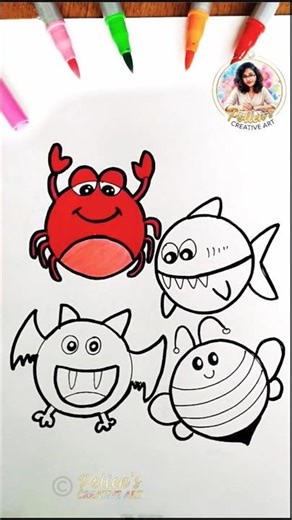 Circle Magic ✨ Turning Shapes into 4 Cute Animals 🦀🦈🦇🐝