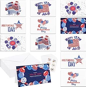 SATINIOR 24 Sets Patriotic Cards with White Envelopes Bulk July 4th Greeting Cards Patriotic Postcards Independence Day Note Cards for Veterans Military Independence Day Party 3.9 x 5.9 Inches