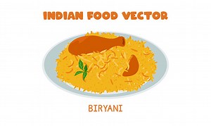 Indian Biryani - Indian Chicken Biryani Mixed Rice flat vector design...