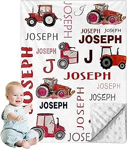 Custom Name Tractor Blankets - Soft Plush Receiving Blankets for Toddlers with Tractor Pattern and Soothing Raised Dots, Double Layer Bed Throws Gift, White(30"x40")