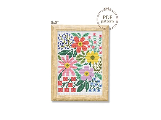 Spring Flowers Cross Stitch Pattern PDF, Floral Embroidery Chart - Etsy