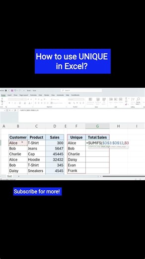 How to use the UNIQUE formula in Excel?
